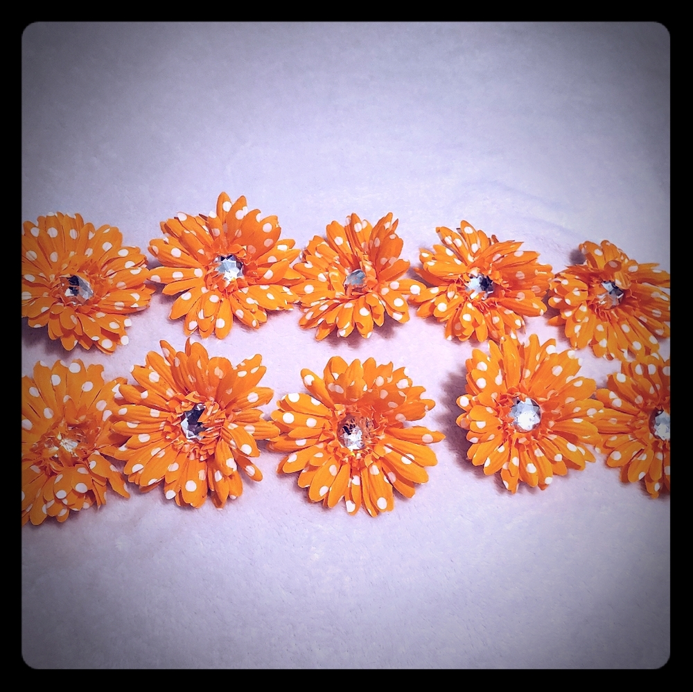 10 Artificial Daisy Flowers Orange White Dots